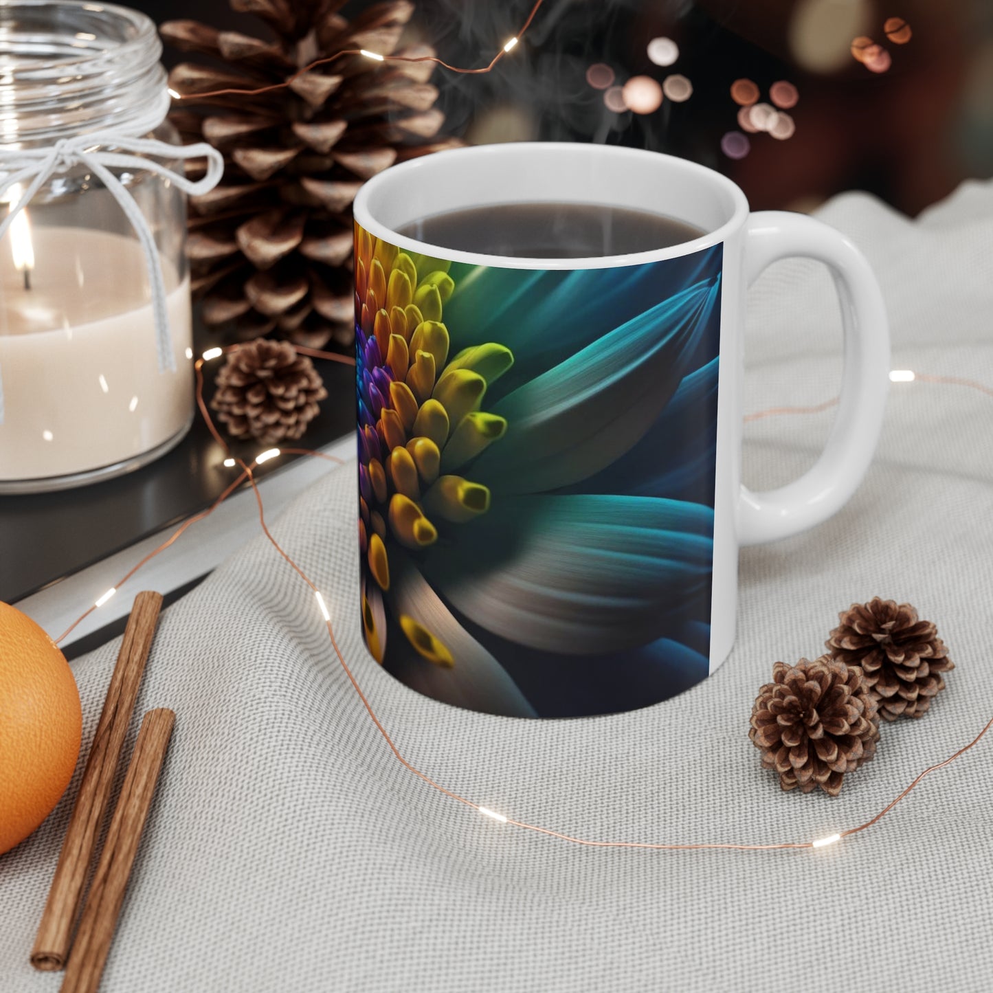 Rainbow flower ceramic coffee mug 11oz