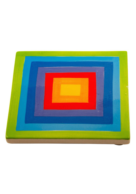 Hand Painted Rainbow Stripe Ceramic Coaster