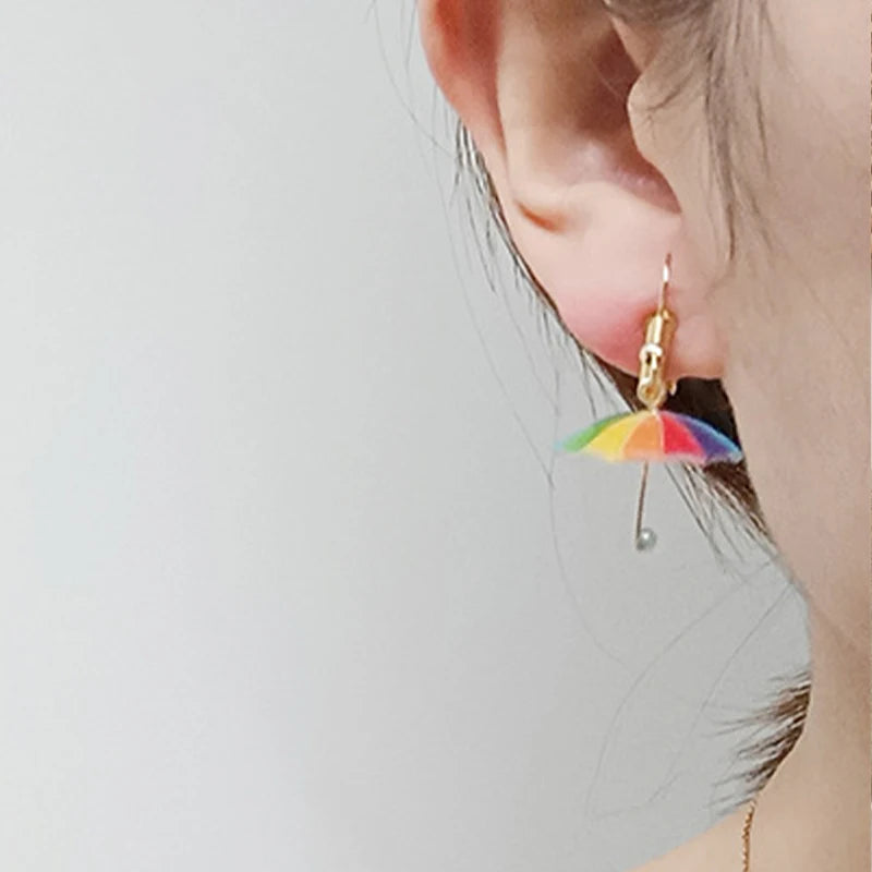 Umbrella drop earrings in rainbow