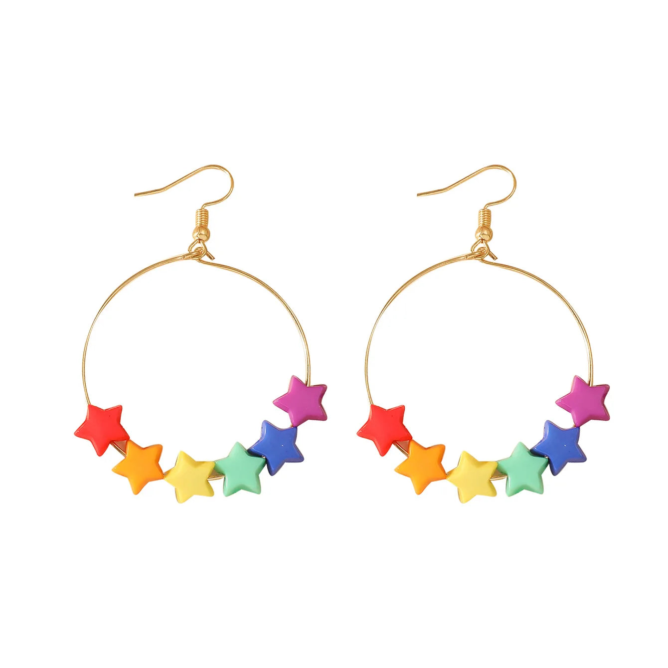 Rainbow Stars On Hoops Earrings