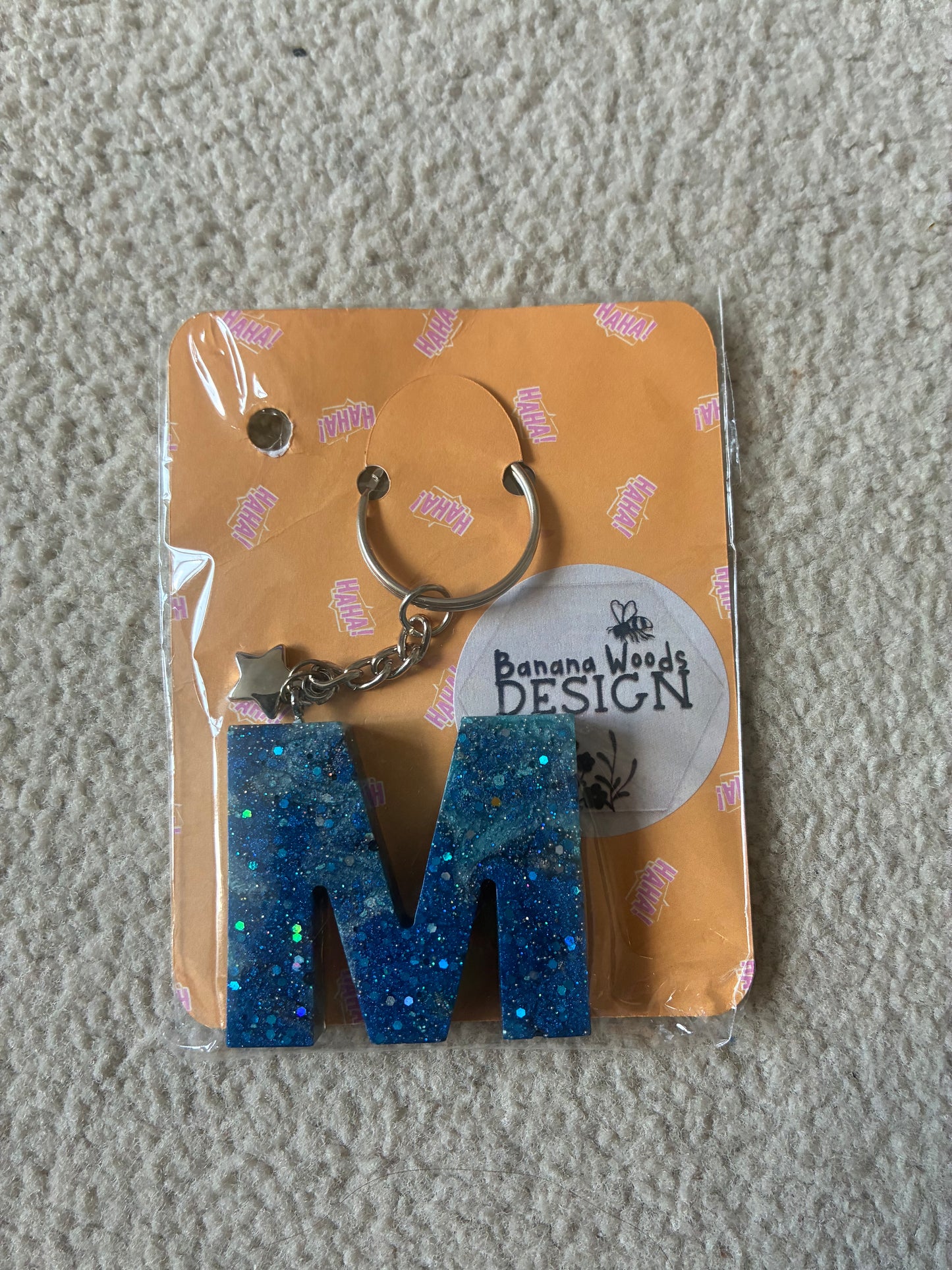 M Resin initial keyring