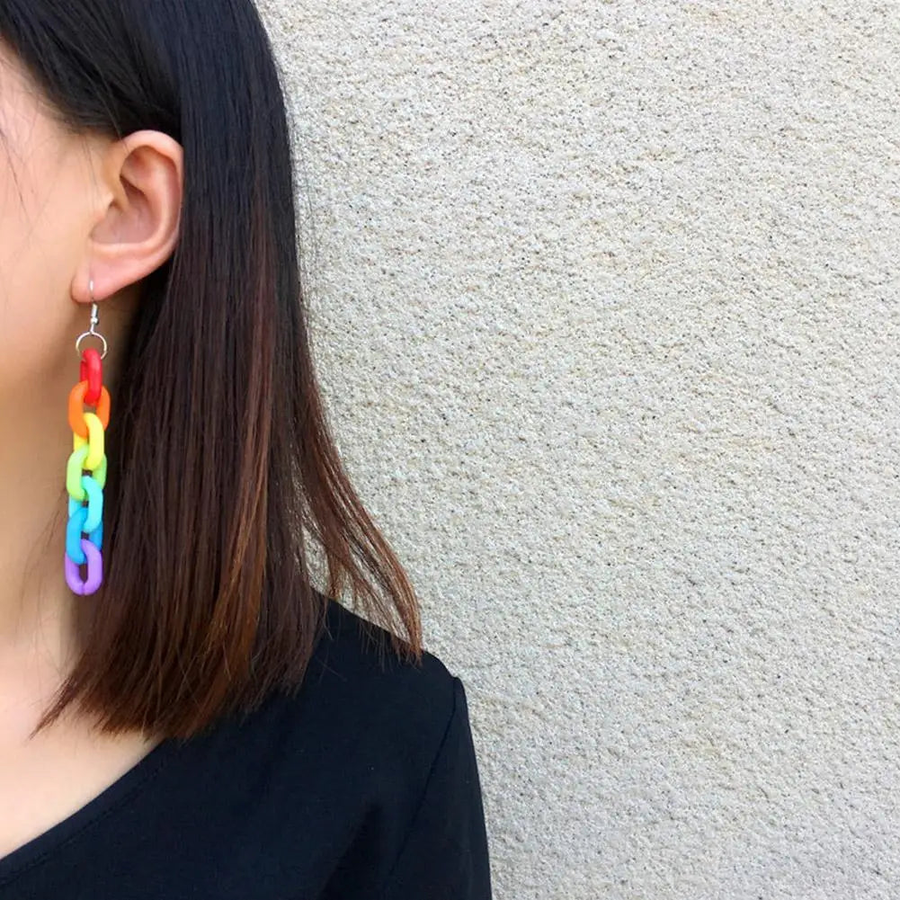 Rainbow Chain Link Dangly Earrings