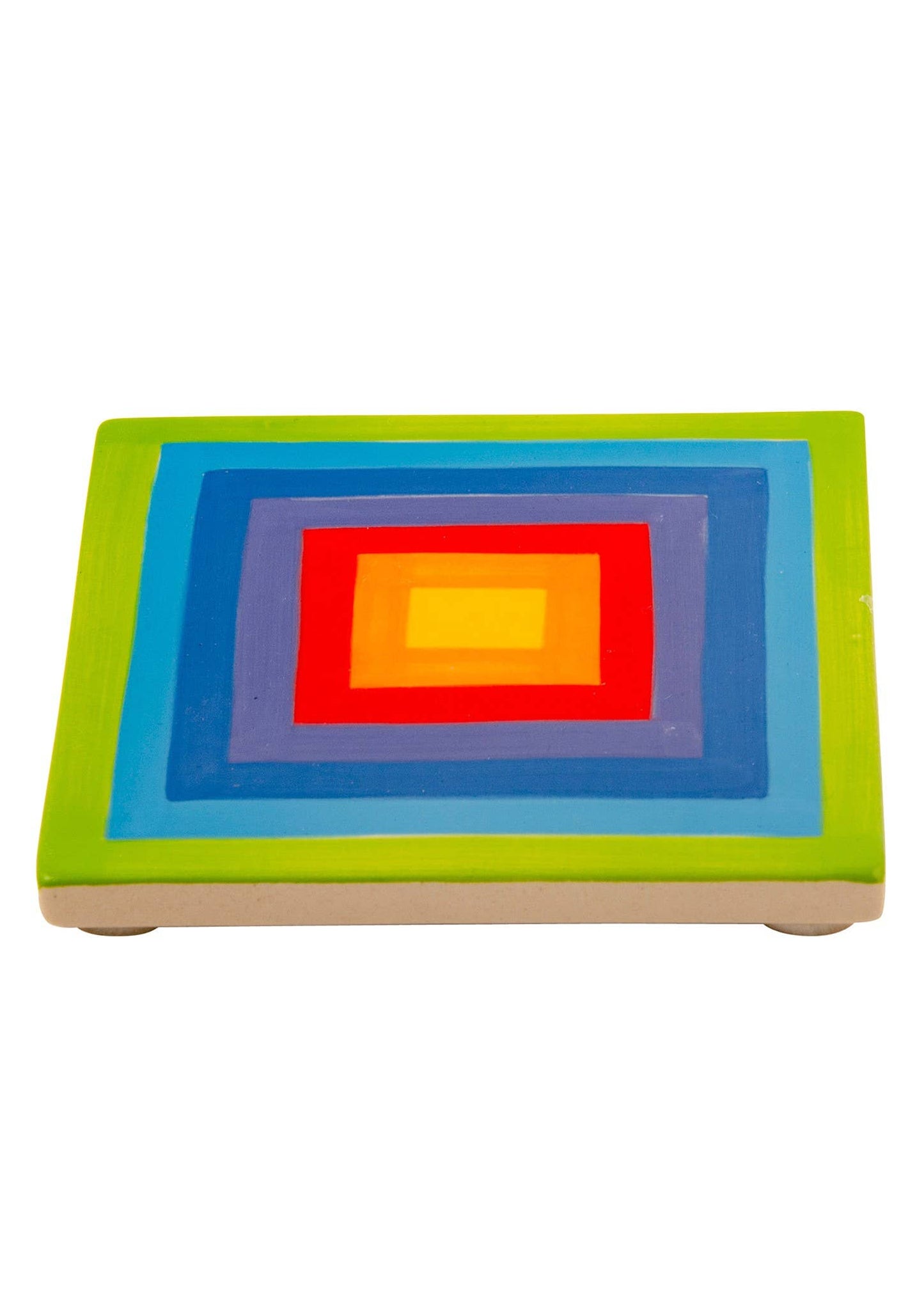 Hand Painted Rainbow Stripe Ceramic Coaster