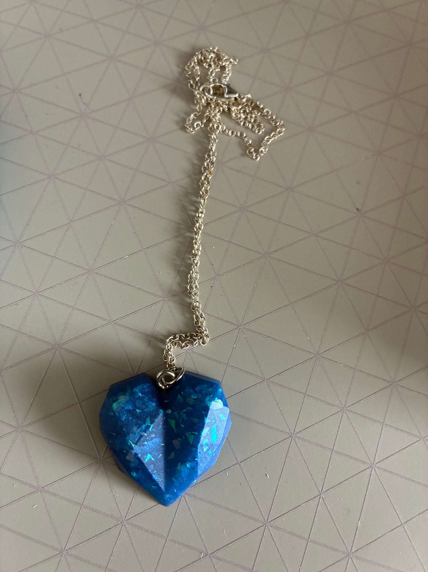 Blue heart Resin pendant necklace