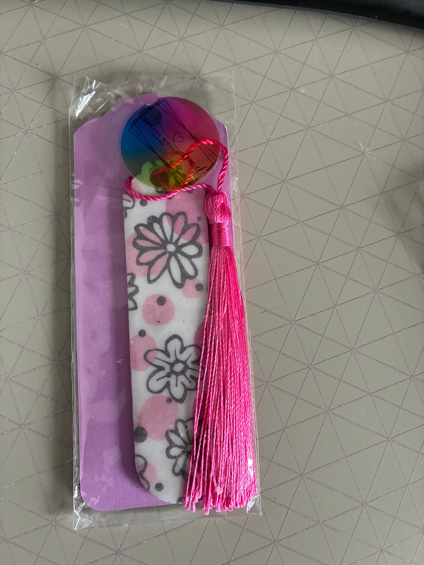 Pink floral Polymer clay bookmark