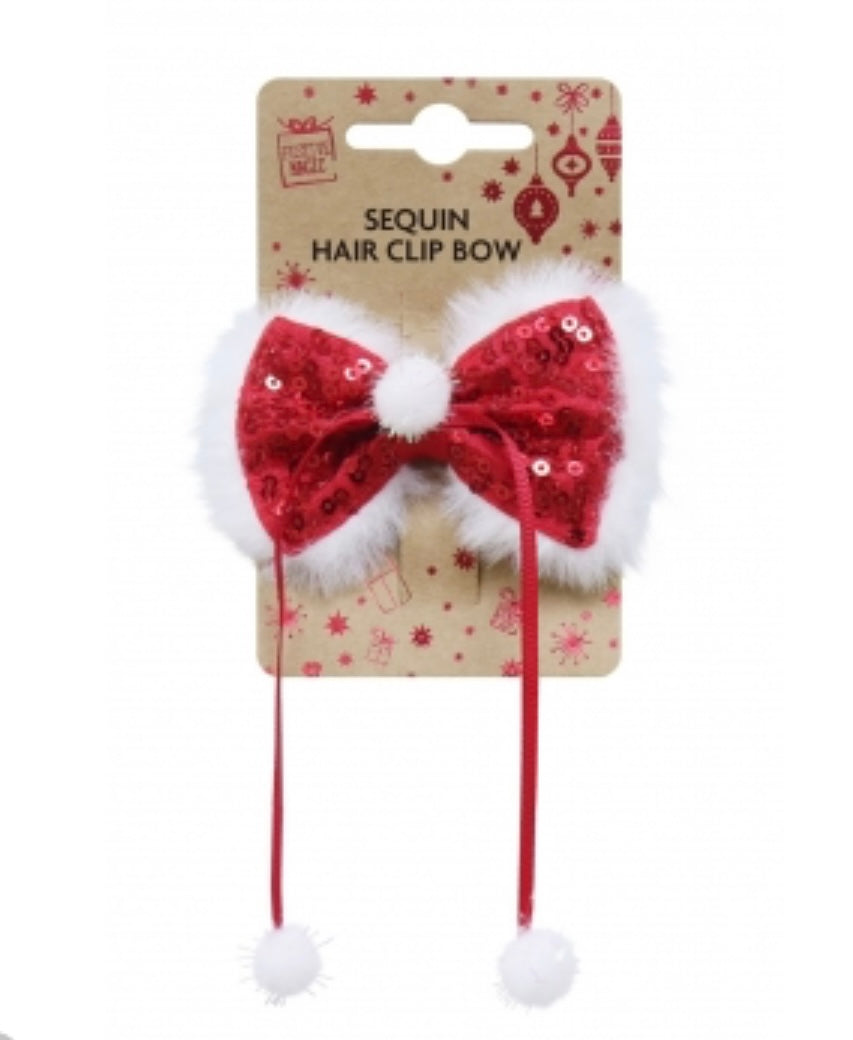 Christmas sequin bow with pom poms