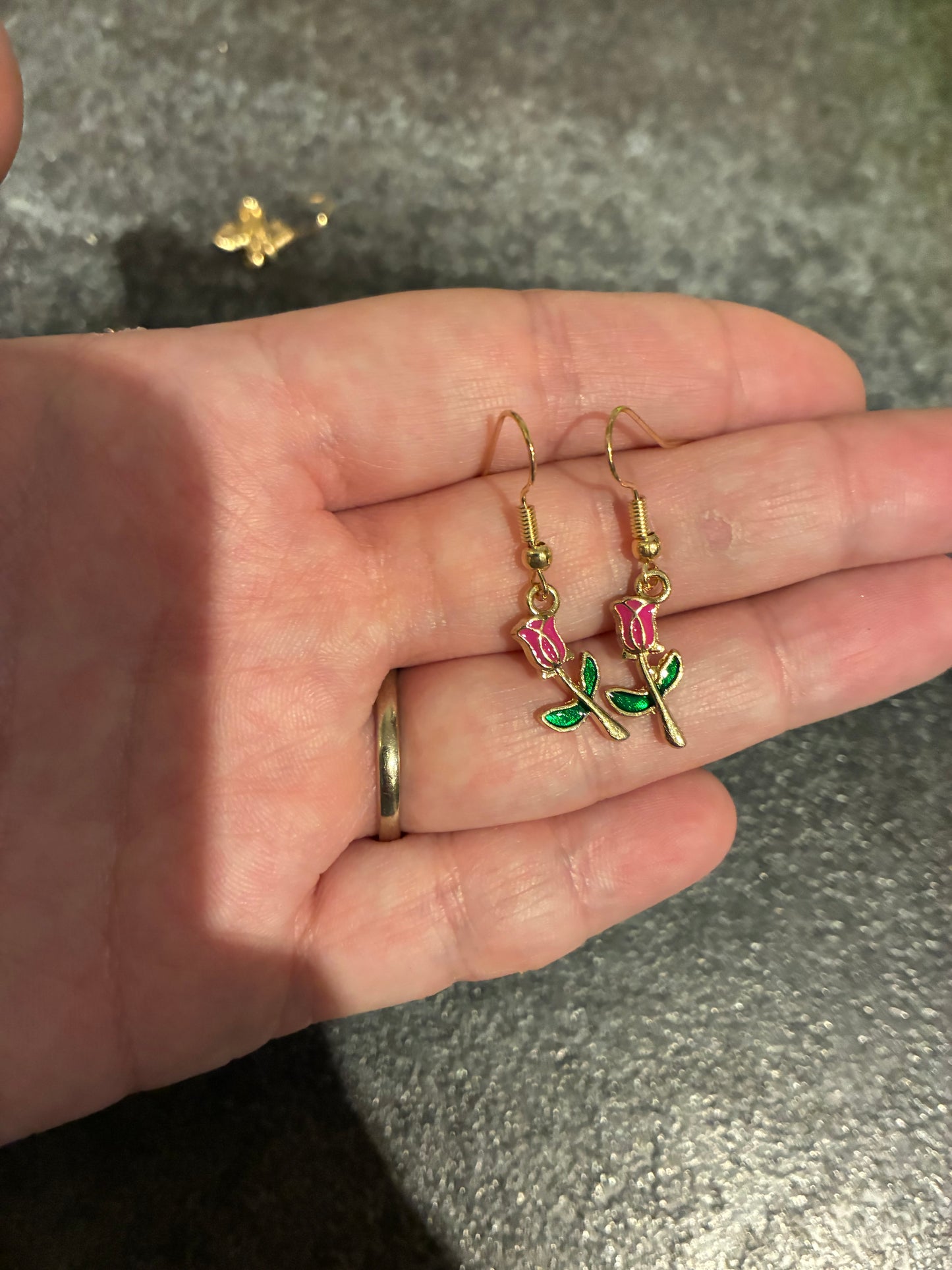Pink Rose Enamel earrings
