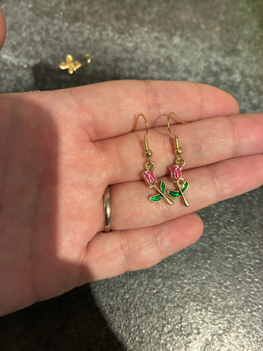 Pink Rose Enamel earrings