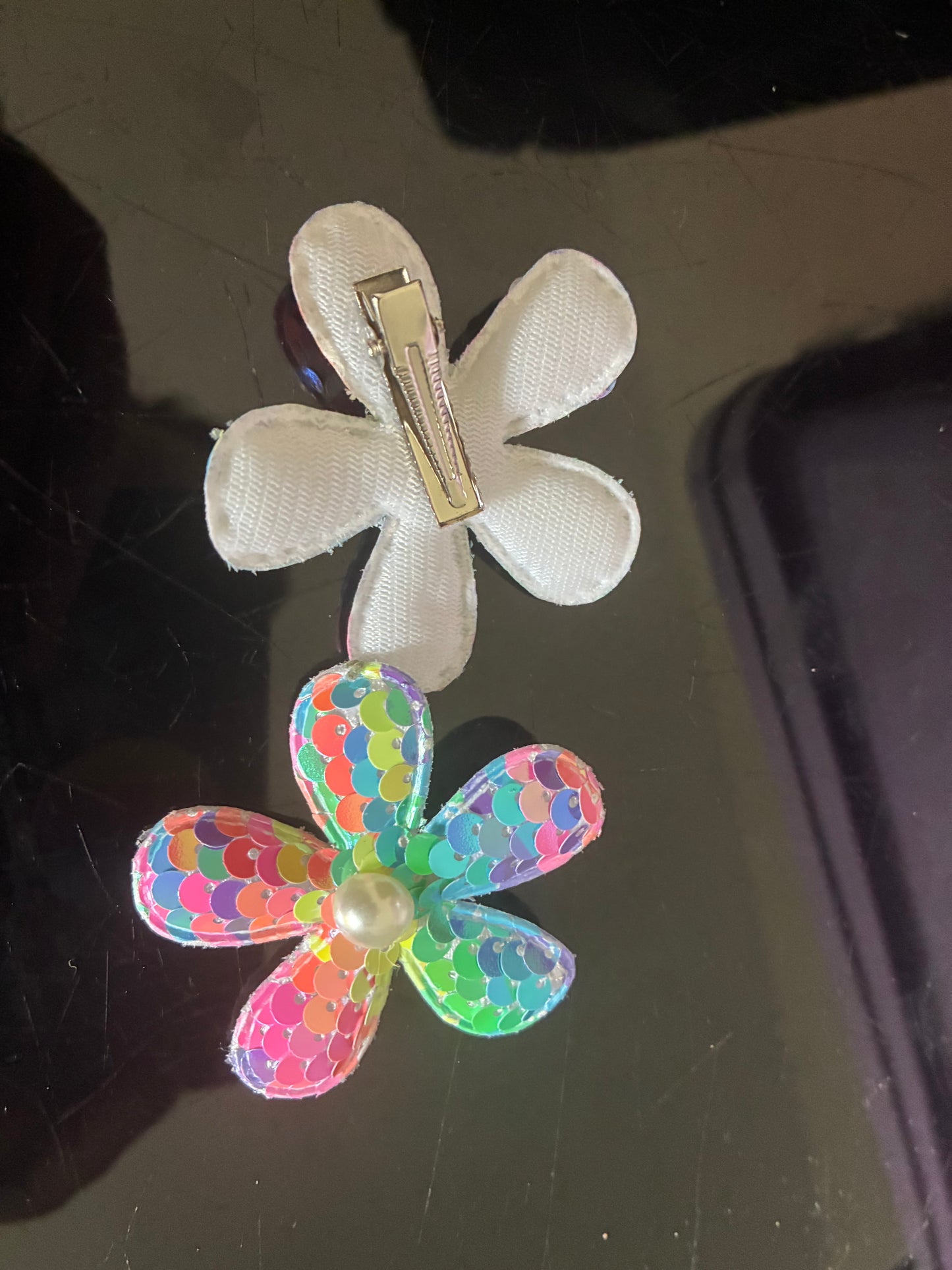 Flower Rainbow Sequin Hair Clips x2 pack