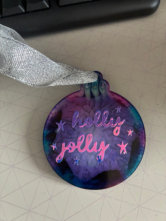 Unique resin flat bauble with vinyl quote