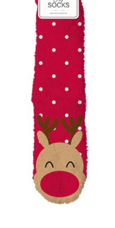 Fluffy Christmas Socks (4-7) Reindeer