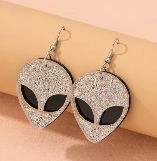 Glittery Alien Acrylic Earrings
