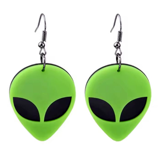 Green Alien Acrylic Earrings