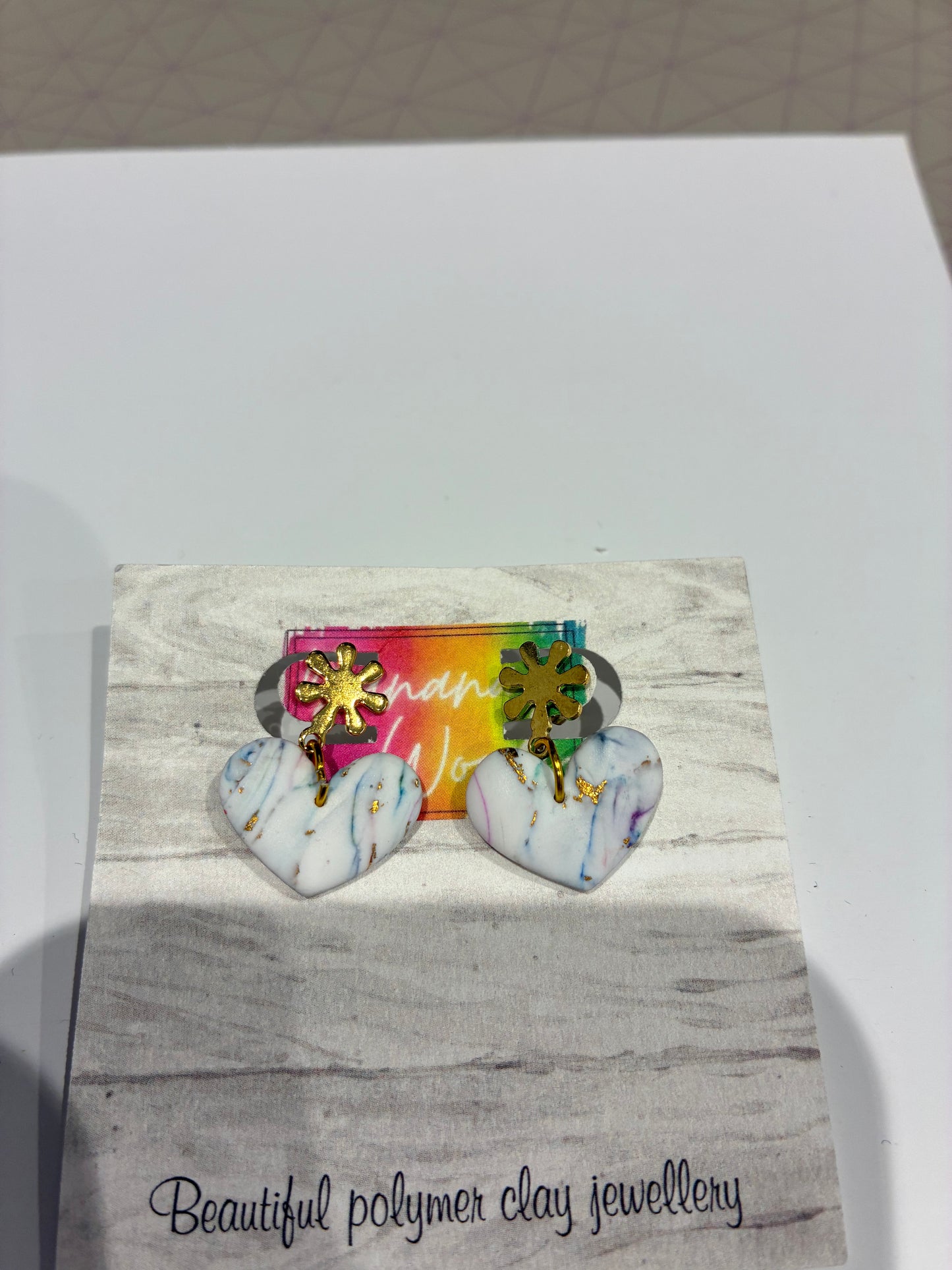 White marble Unique handmade polymer clay earrings