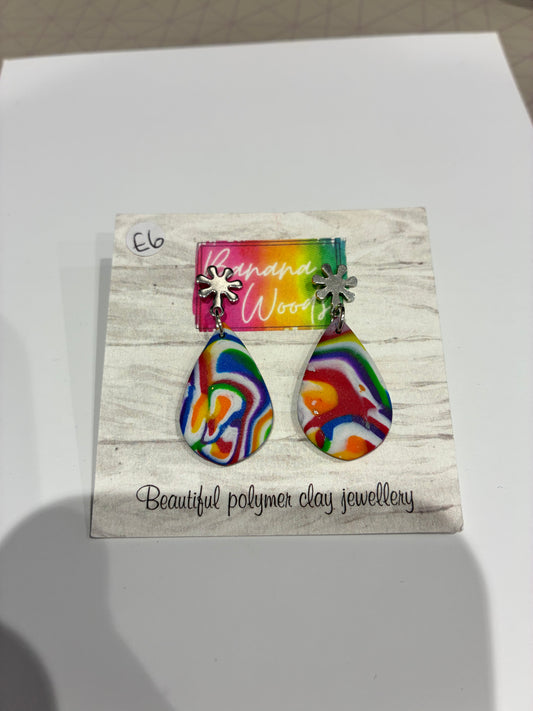Rainbow marble Unique handmade polymer clay earrings