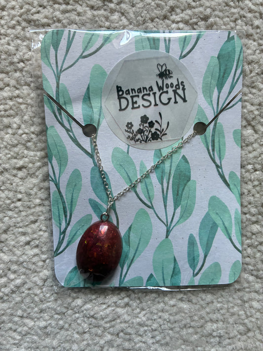 Burgundy drop Resin pendant necklace