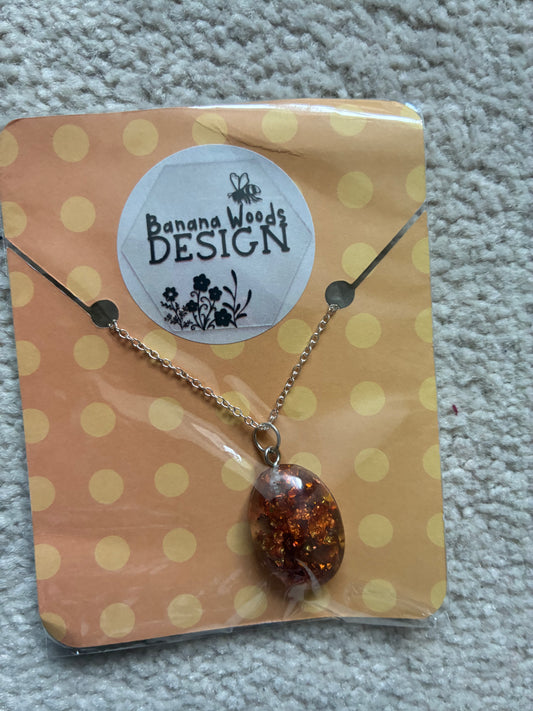 Gold flake drop Resin pendant necklace