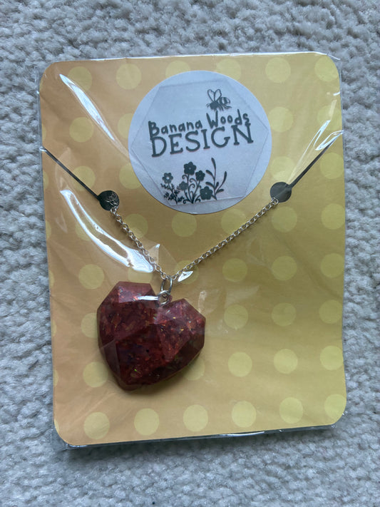 Burgundy chunky heart Resin pendant necklace