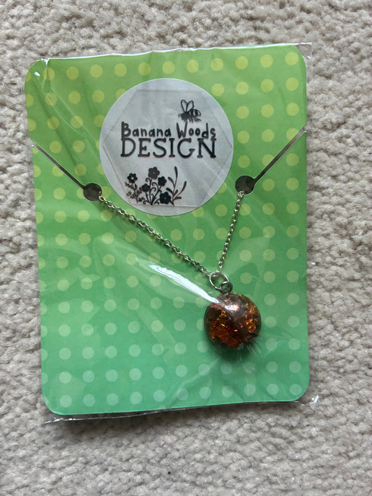 Amber flake Resin pendant necklace