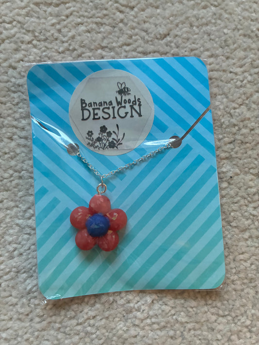 Pink flower Resin pendant necklace