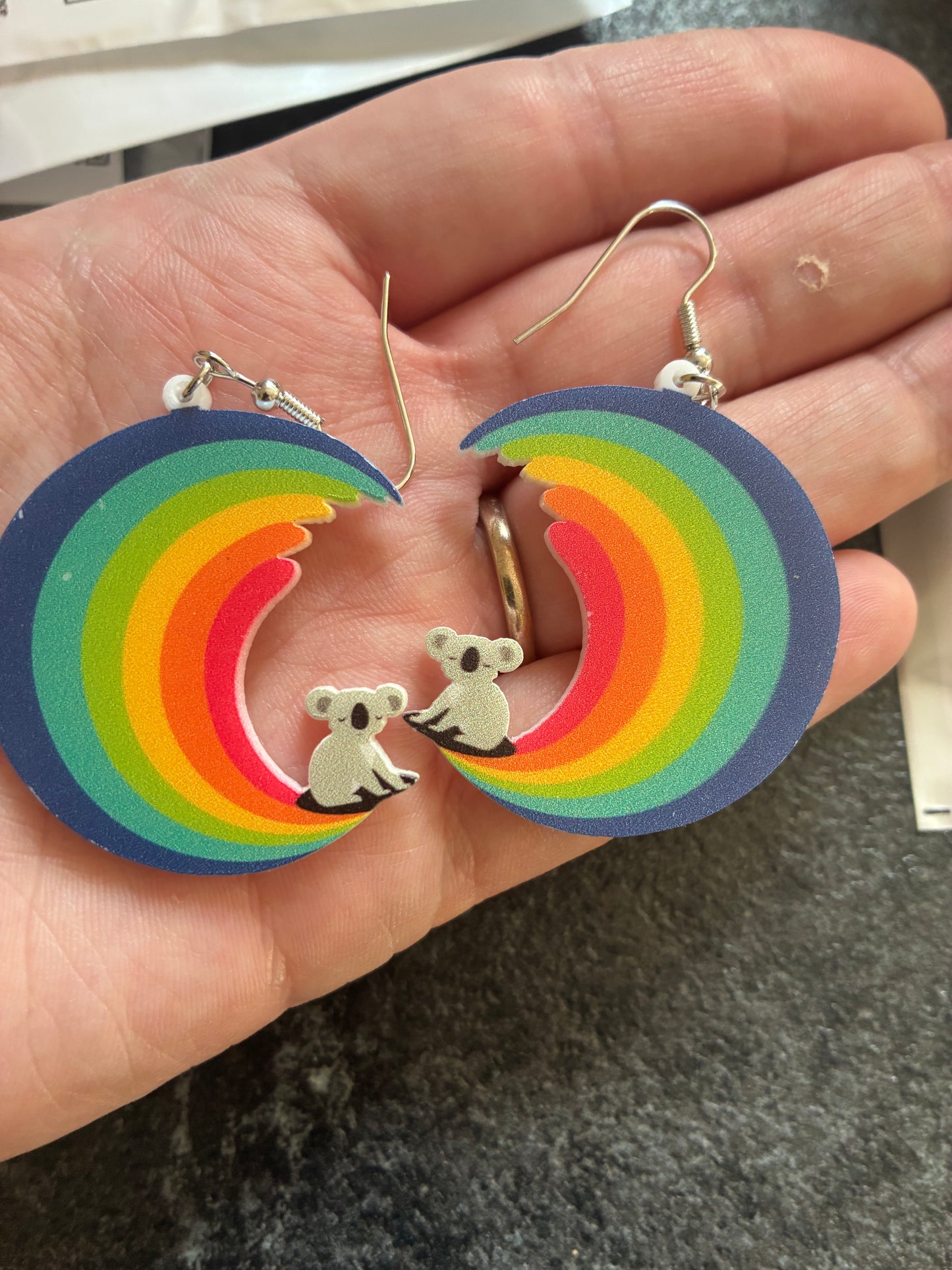 Koala on a Rainbow Acrylic earrings