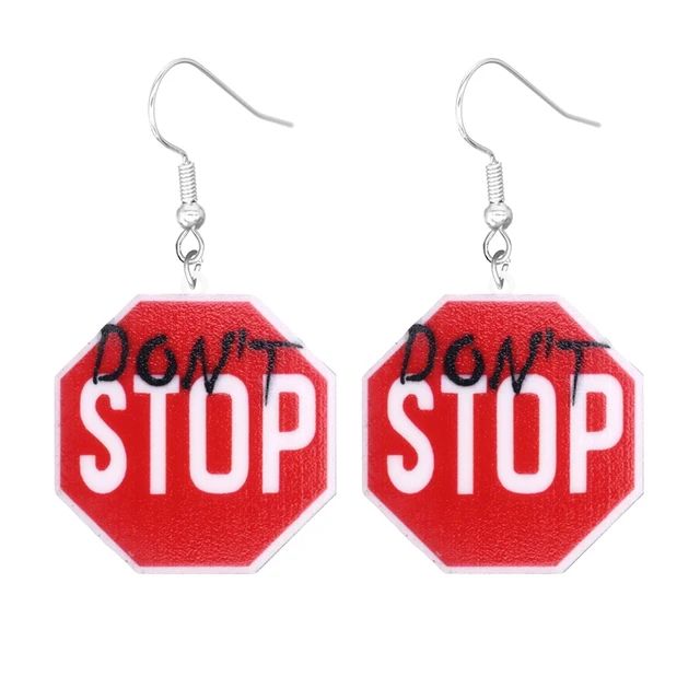 "Don't" Stop Warning Sign Dangle Earrings