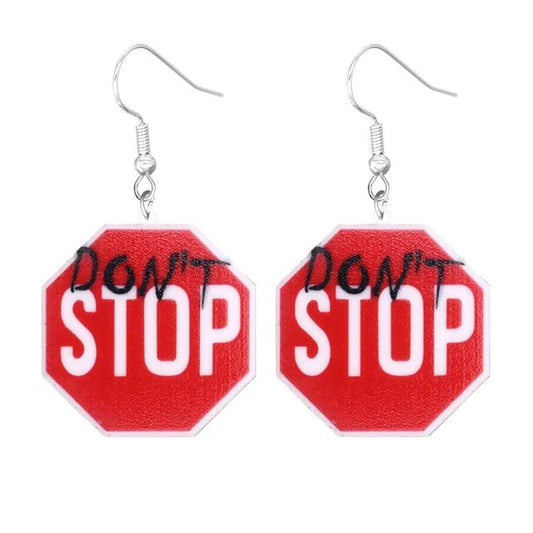 "Don't" Stop Warning Sign Dangle Earrings