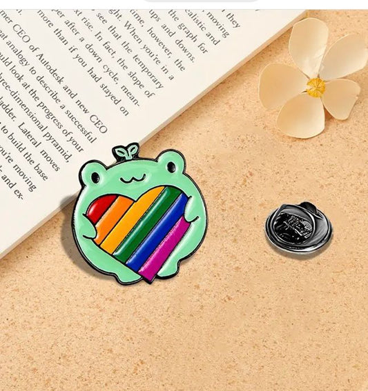 Frog with rainbow Enamel pin- 2 options!