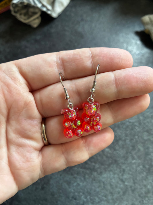 Red Glittery Gummy Bear Earrings