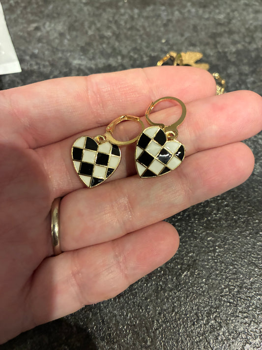 Black and White Heart Hoop Enamel earrings