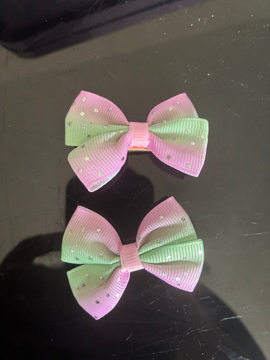 Pink and Green Colourful Hair Bows x2 pack