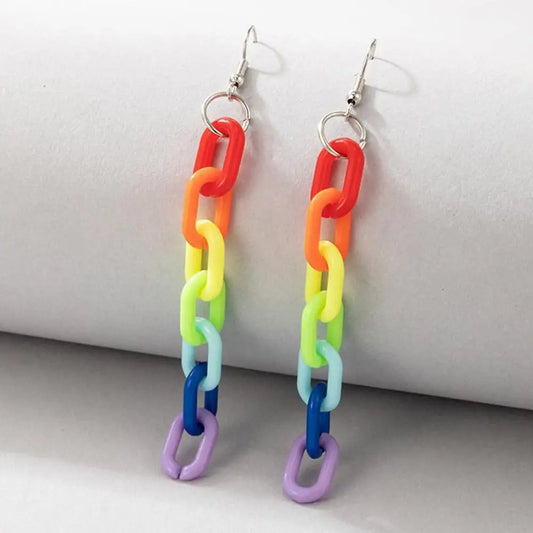 Rainbow Chain Link Dangly Earrings