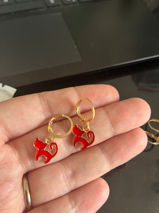 Red Cat Enamel Earrings