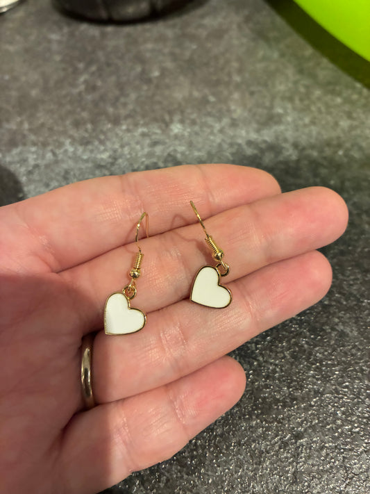 White Heart Enamel earrings