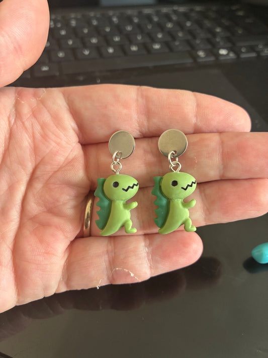 Green Dinosaur Earrings