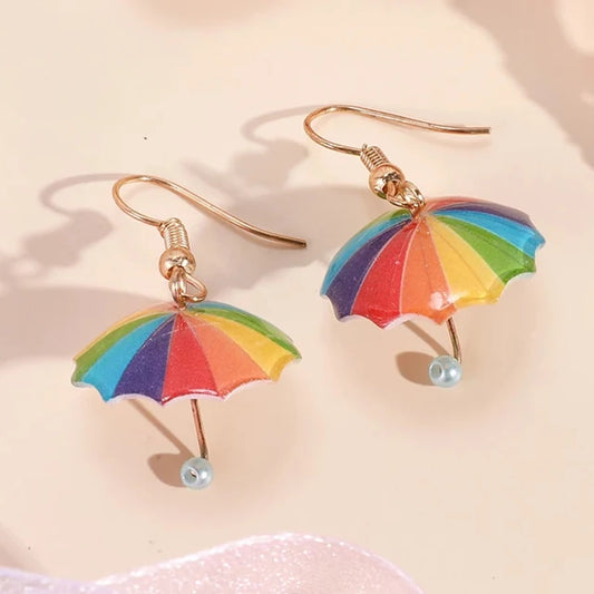 Umbrella drop earrings in rainbow