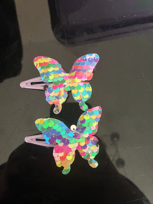 Butterfly Rainbow Sequin Hair Clips x2 pack