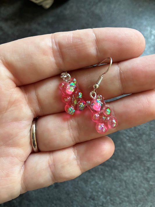 Pink Glittery Gummy Bear Earrings