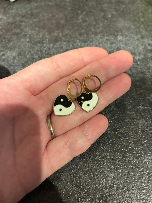 Yin Yang Heart Hoop Enamel earrings