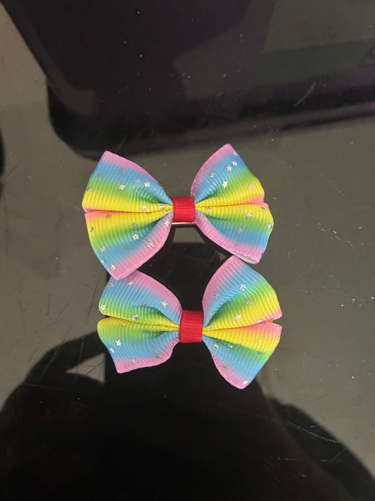 Rainbow Colourful Hair Bows x2 pack