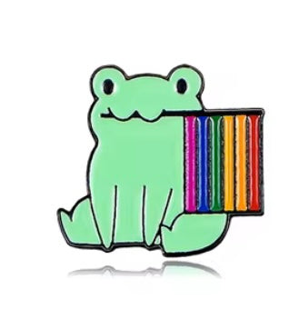 Frog with rainbow flag pin badge