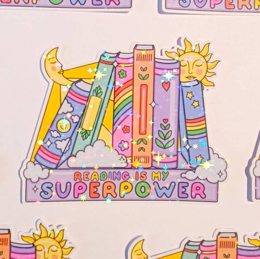 Reading is my superpower holographic sticker vinyl