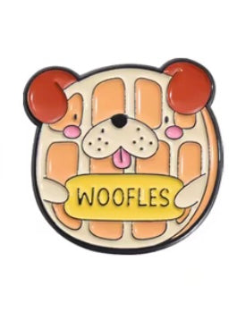 Woofles- dog shaped waffle pin badge