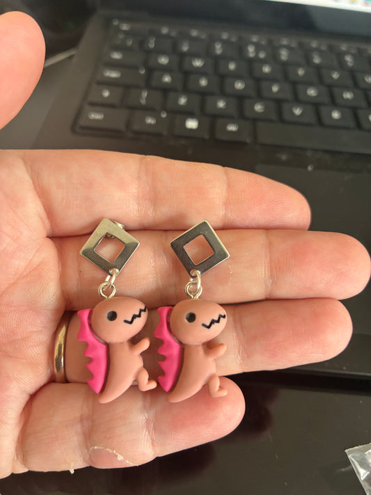 Pink Dinosaur Earrings