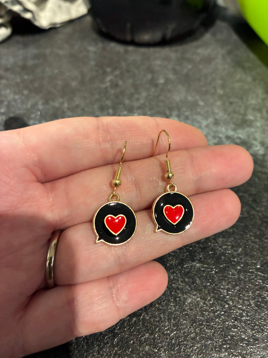 Black Heart Message Enamel earrings