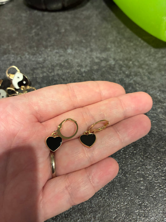 Black Heart Hoop Enamel earrings