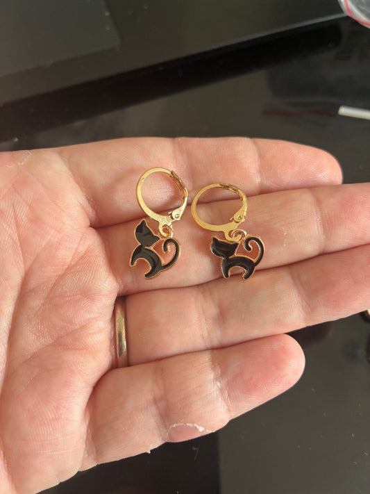 Black Cat Enamel Earrings