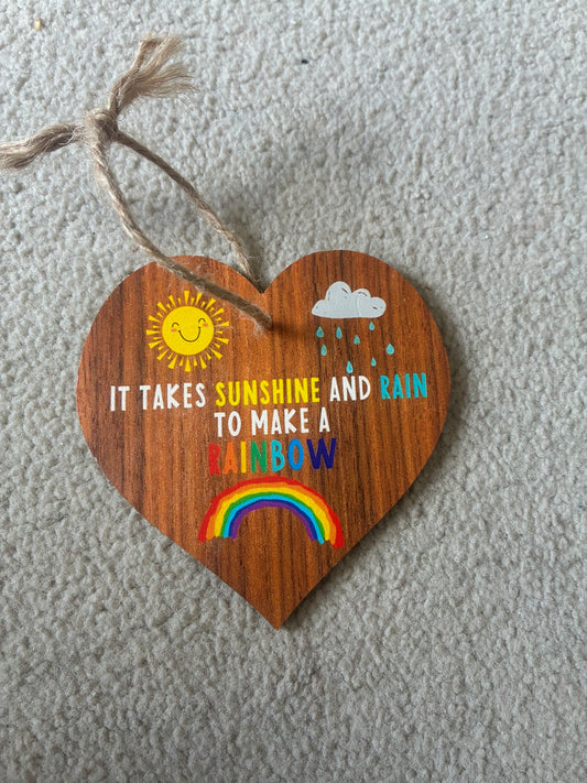 Wooden heart rainbow design