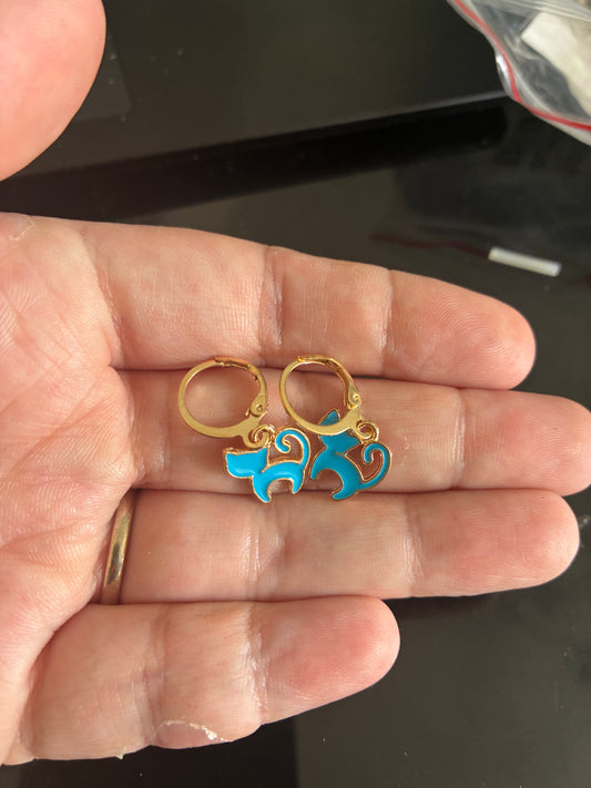 Blue Cat Enamel Earrings