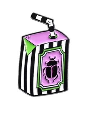 Juice carton pin badge